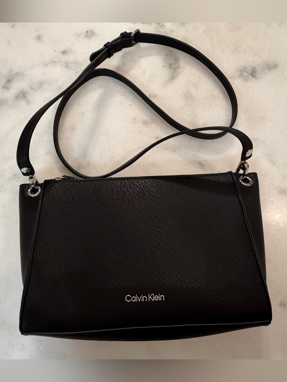 Calvin Klein Pebbled Black Vegan Leather Crossbody/Shoulder Bag